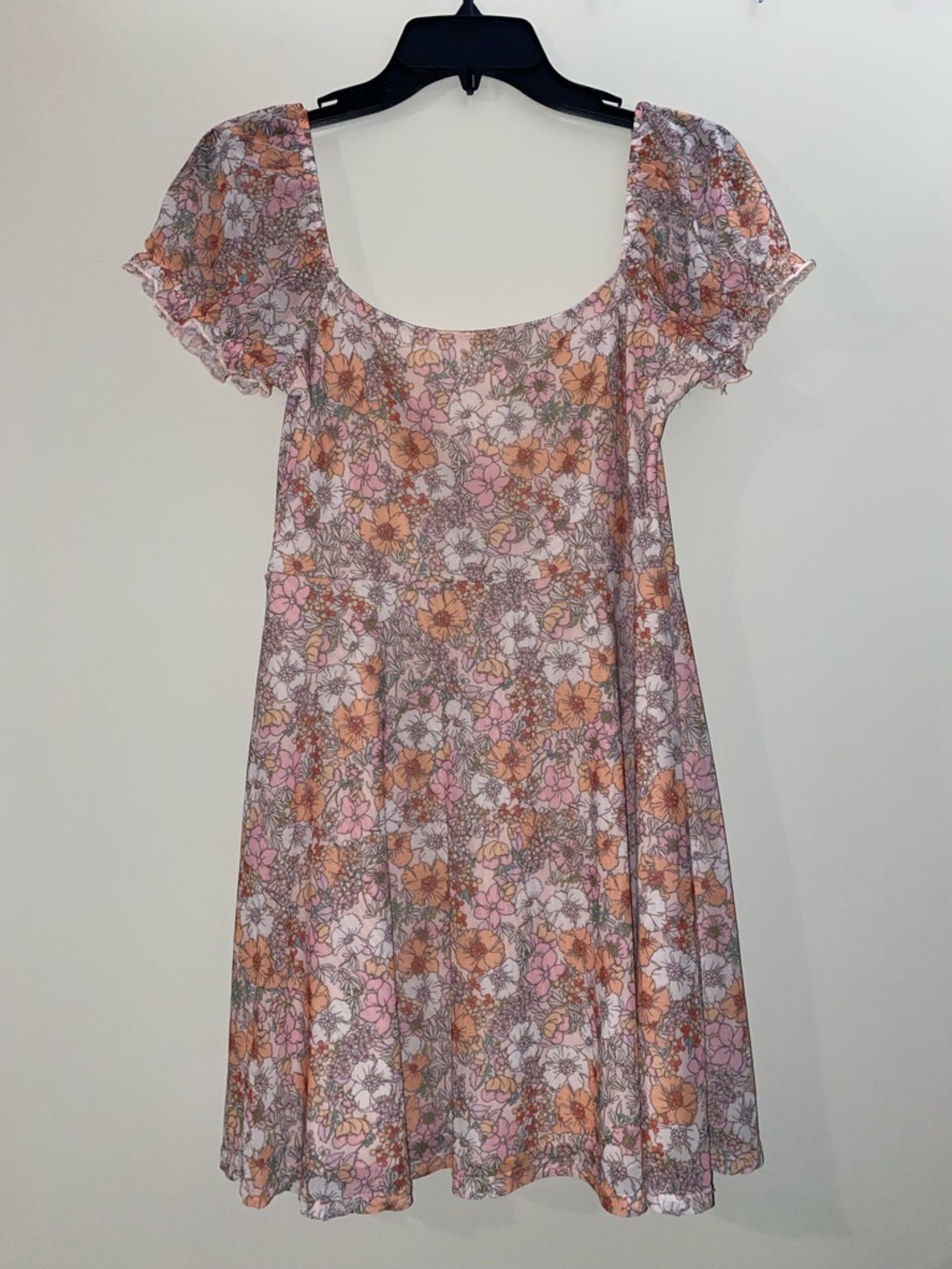 Altar’d State Floral Scoop Neck Mini Dress in Pink and Peach